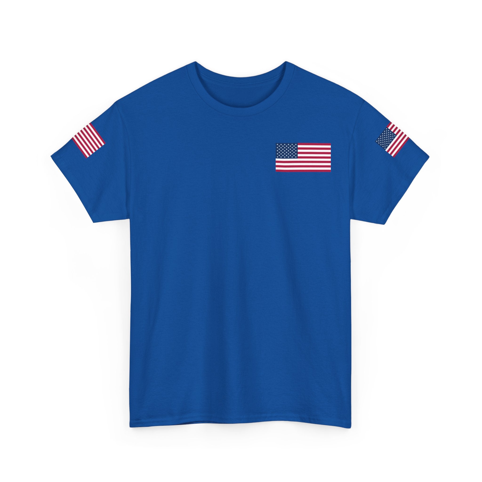Team USA Flag T‑Shirt — Patriotic Navy Tee with Back Shield Logo