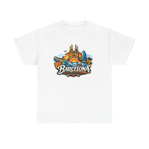 Barcelona Skyline Graphic Tee — Colorful Travel Souvenir T-Shirt