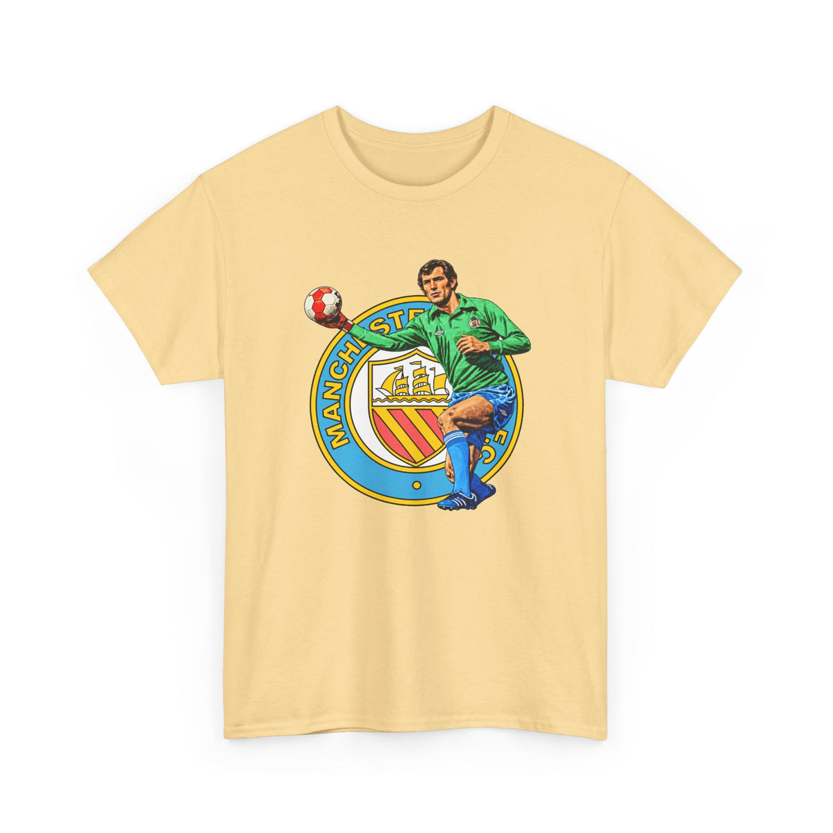 Joe Corrigan Manchester City Crest T-Shirt — Vintage Football Player Graphic Tee