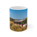 Coastal Dunes Camper Photo Mug - Scenic Beach Bus Ceramic Coffee Cup (11oz, 15oz)