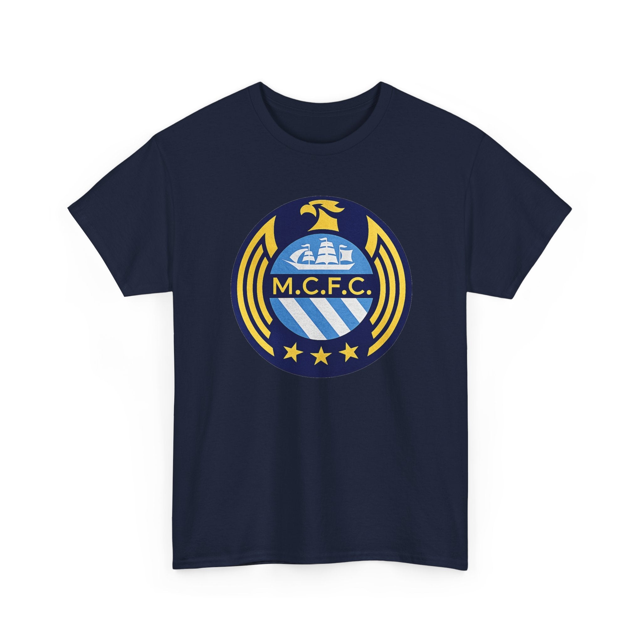 MCFC Crest T-Shirt — Vintage Blue & Gold Soccer Tee