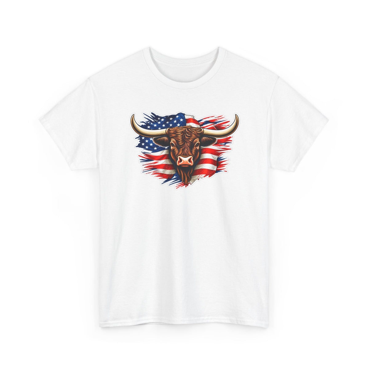 American Flag Bull Graphic Tee — Patriotic Cowboy Western T-Shirt