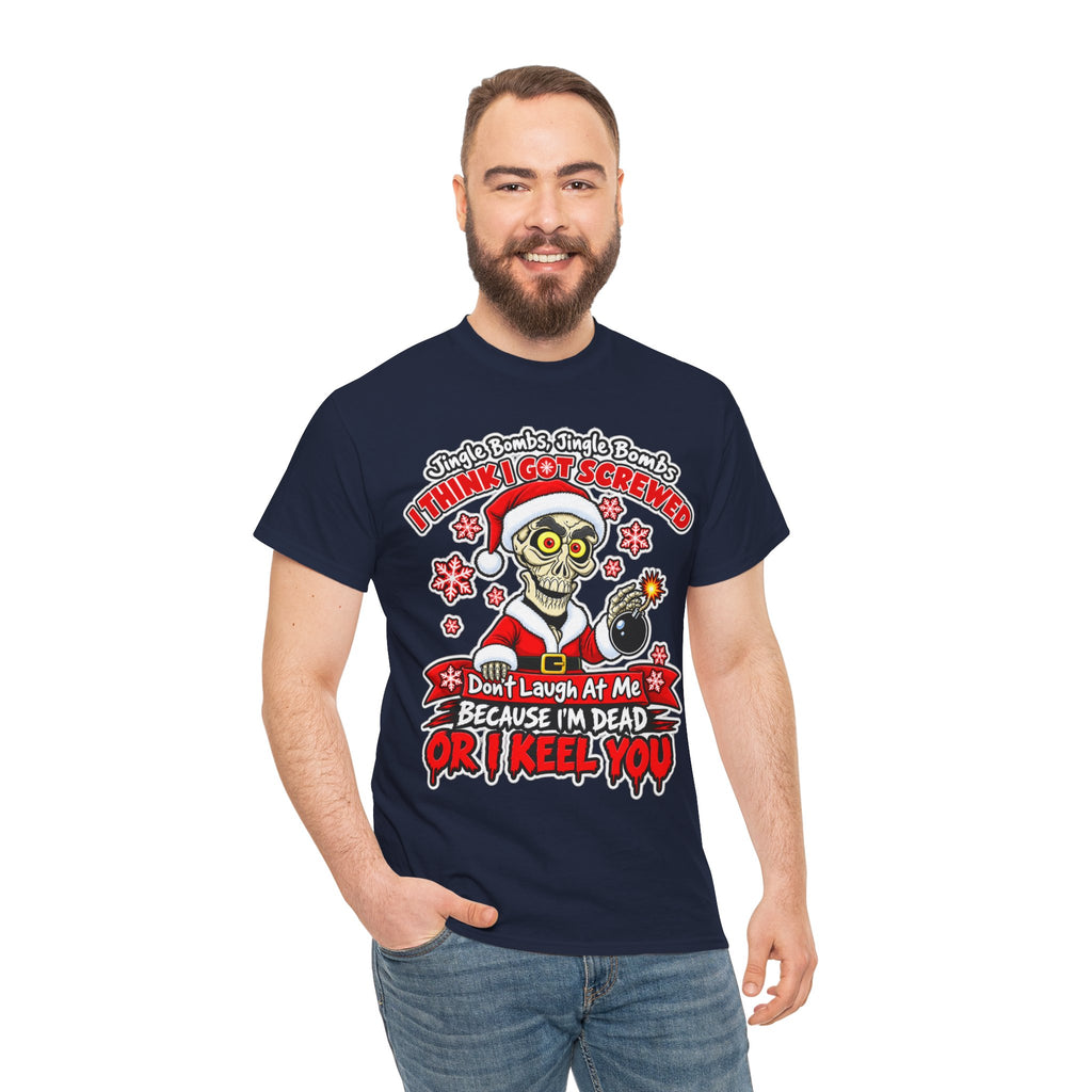 Santa Skull Christmas T-Shirt — "I Think I Got Screwed" Dark Holiday Tee
