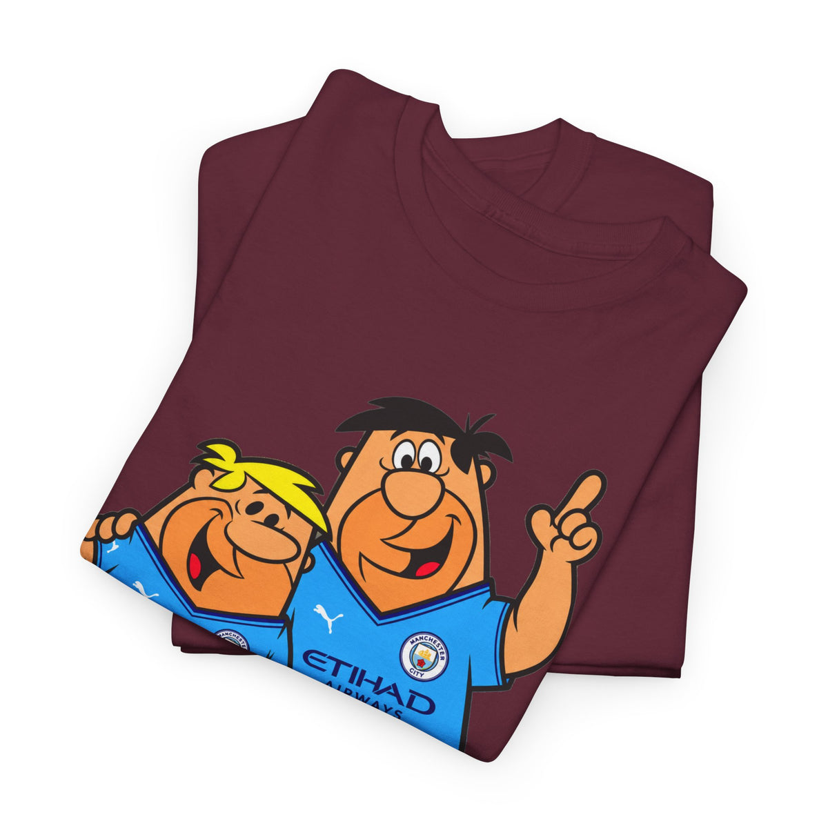 Manchester City The Flintstones Etihad Airways Cartoon Cotton T-Shirt