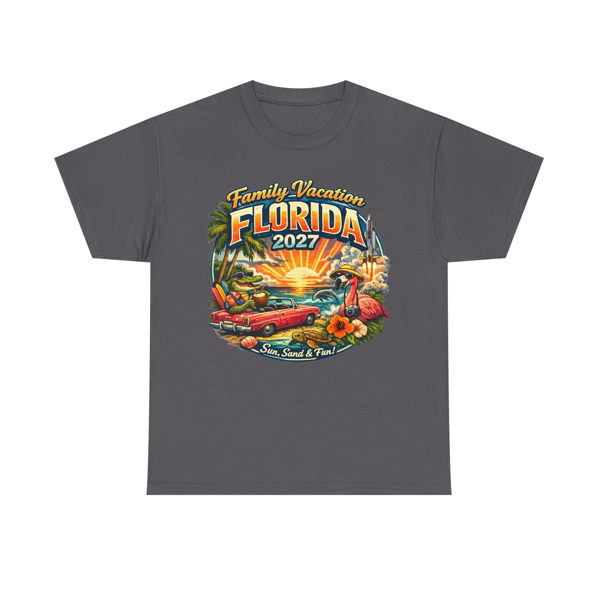 Florida Family Vacation 2027 T-Shirt — Retro Sunset Beach Design