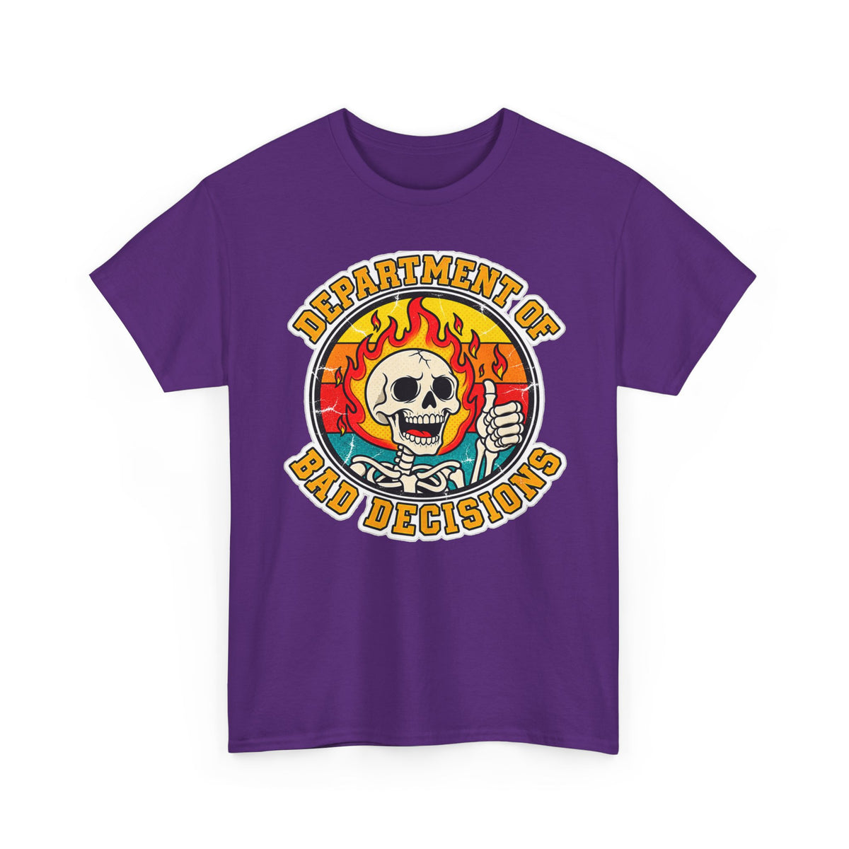 Department of Bad Decisions Skull T-Shirt — Retro Flaming Thumbs-Up Graphic Tee