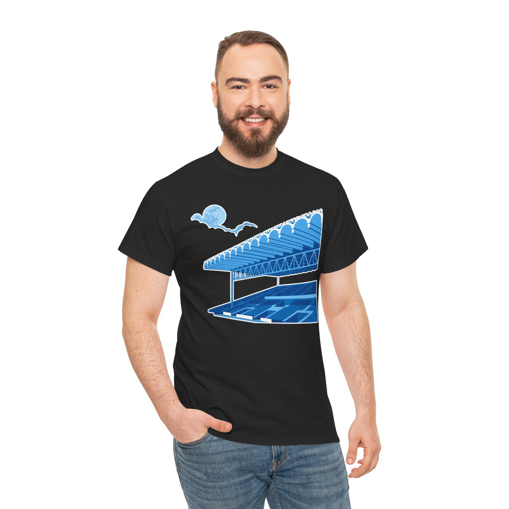 Manchester City Maine Road, Main Stand Cotton T-Shirt — Blue Retro Sports Venue Tee