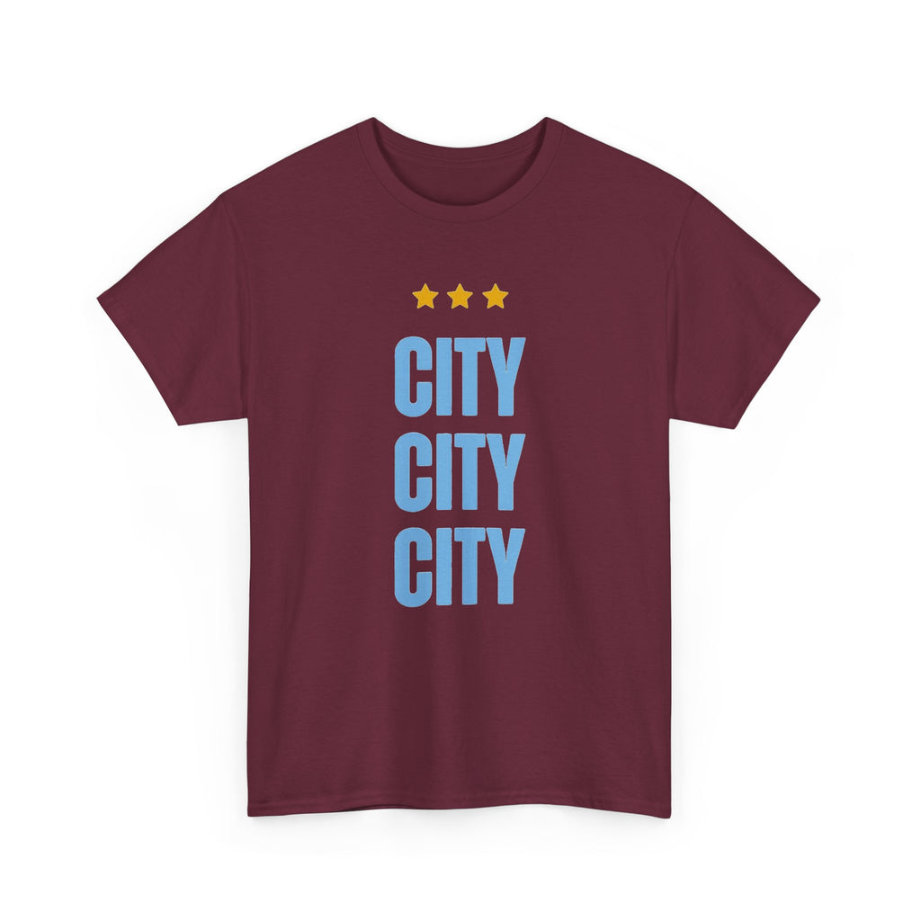 Manchester City City City Tee — Minimal Skyline Graphic T‑Shirt with Three Stars