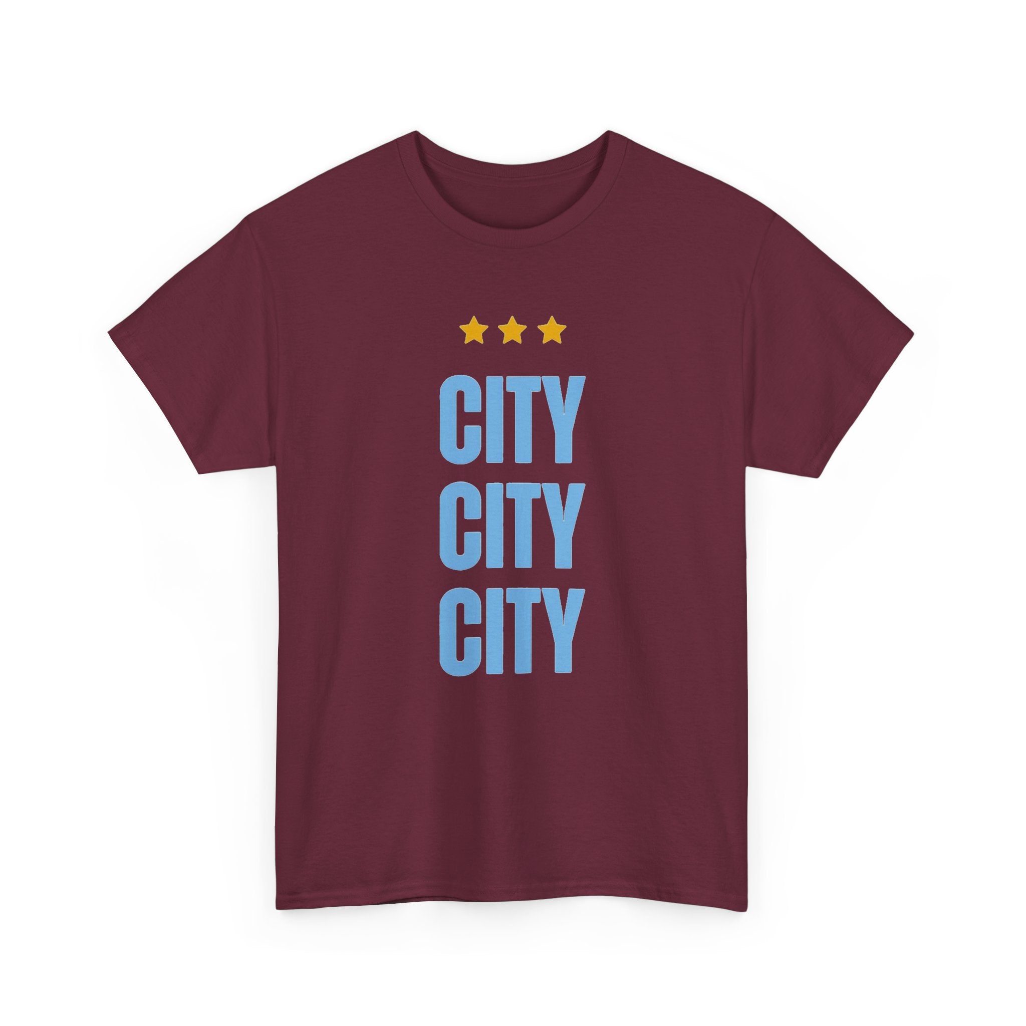 Manchester City City City Tee — Minimal Skyline Graphic T‑Shirt with Three Stars