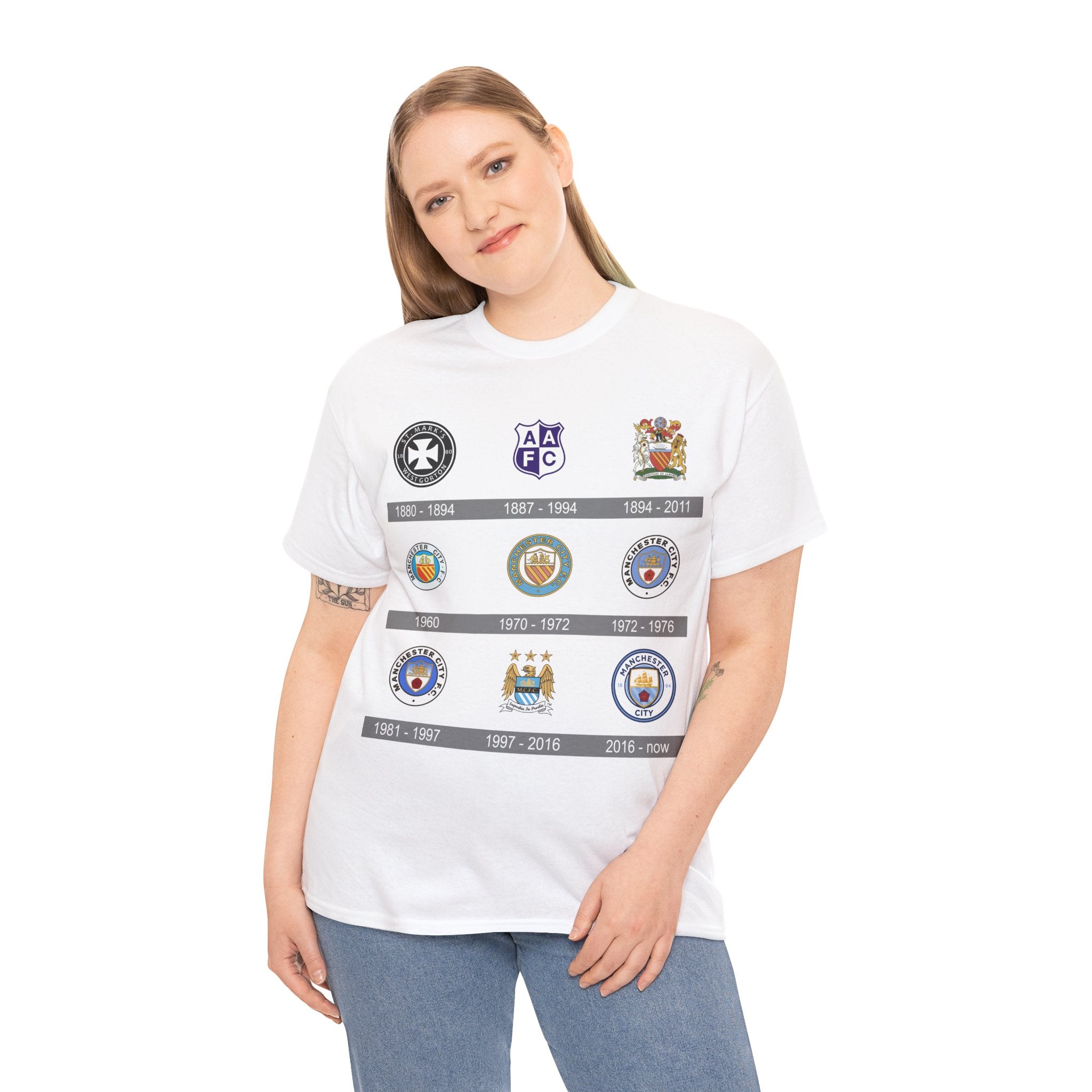 Manchester City Crest Timeline T-Shirt — Retro Club Crest History Tee