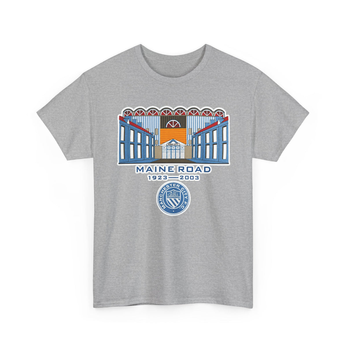 Maine Road 1923–2003 Cotton T-Shirt — Vintage Stadium Illustration Tee