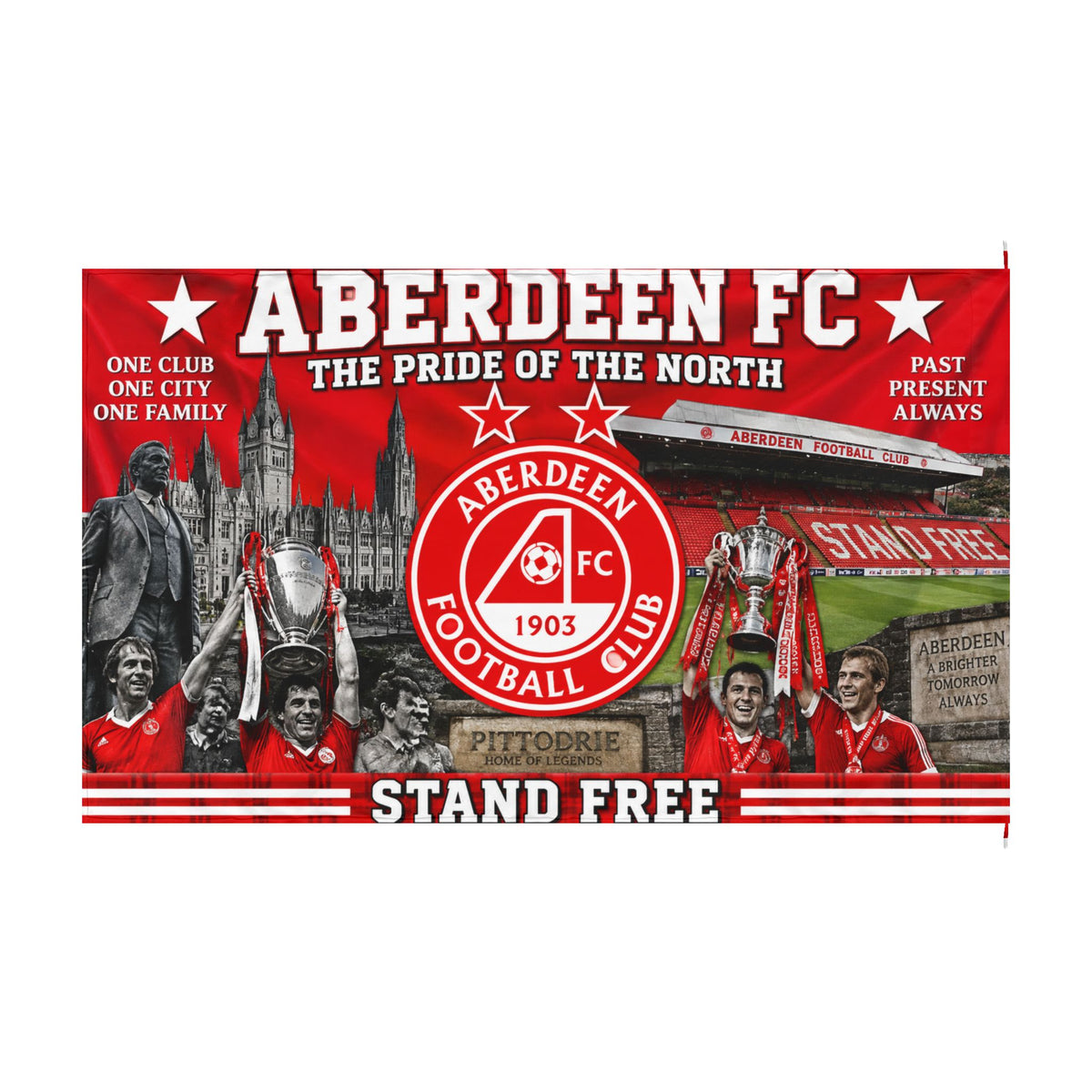 Aberdeen FC Double-Sided Fan Flag — "Stand Free" Football Club Banner