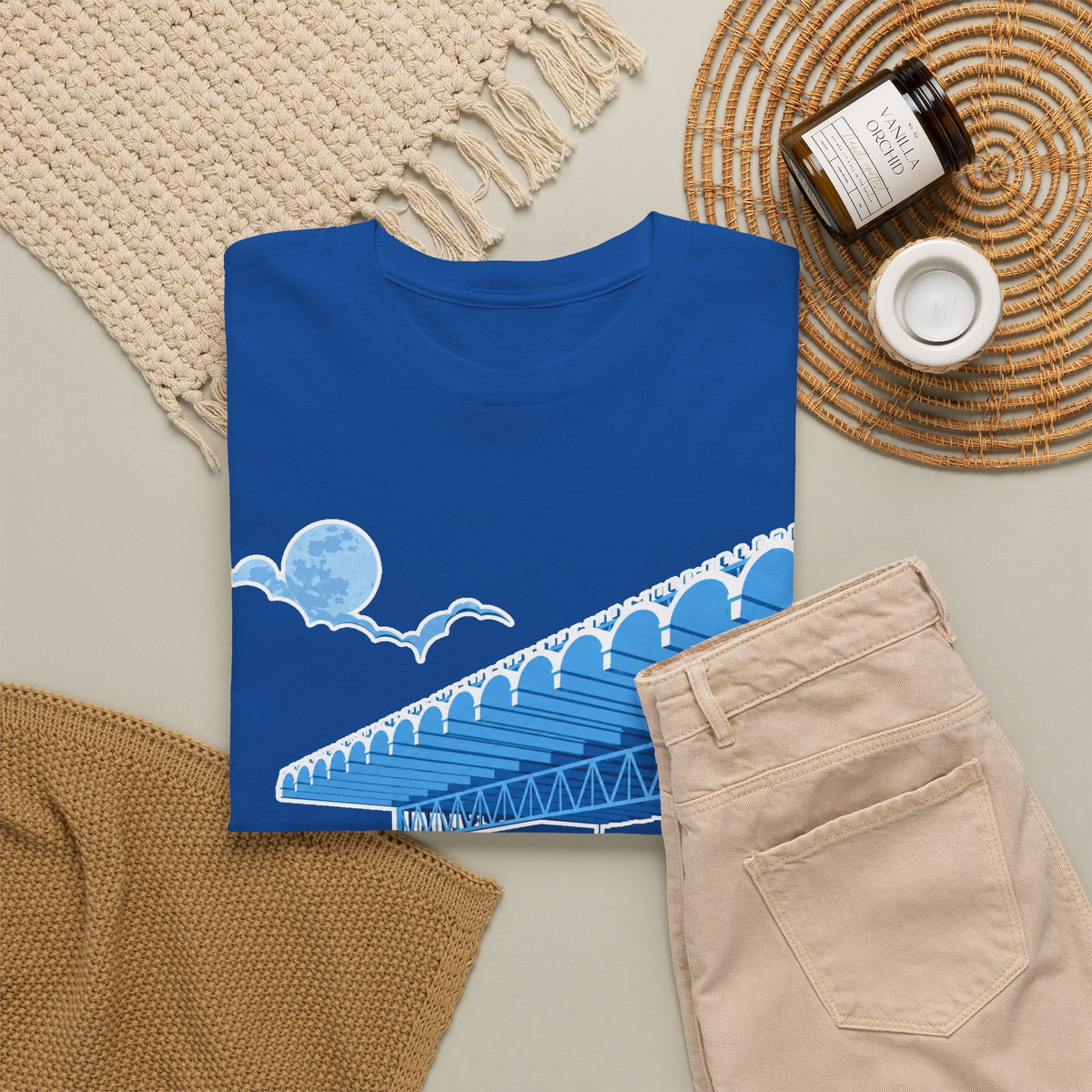 Manchester City Maine Road, Main Stand Cotton T-Shirt — Blue Retro Sports Venue Tee