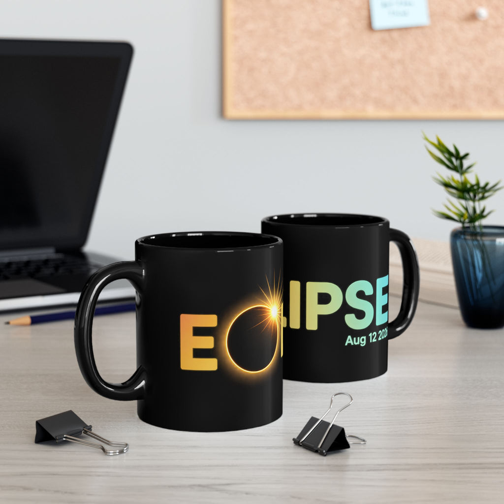 Eclipse 2026 Black Coffee Mug — Aug 12 2026 Solar Eclipse Souvenir (11oz/15oz)