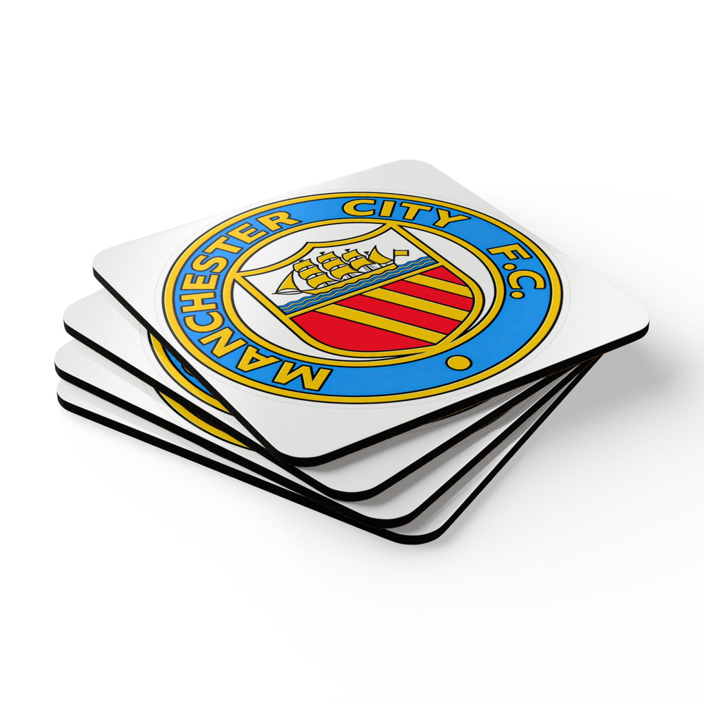 Manchester City F.C. Retro Crest Corkwood Coaster Set – Team Crest Drink Coasters (4-Pack)