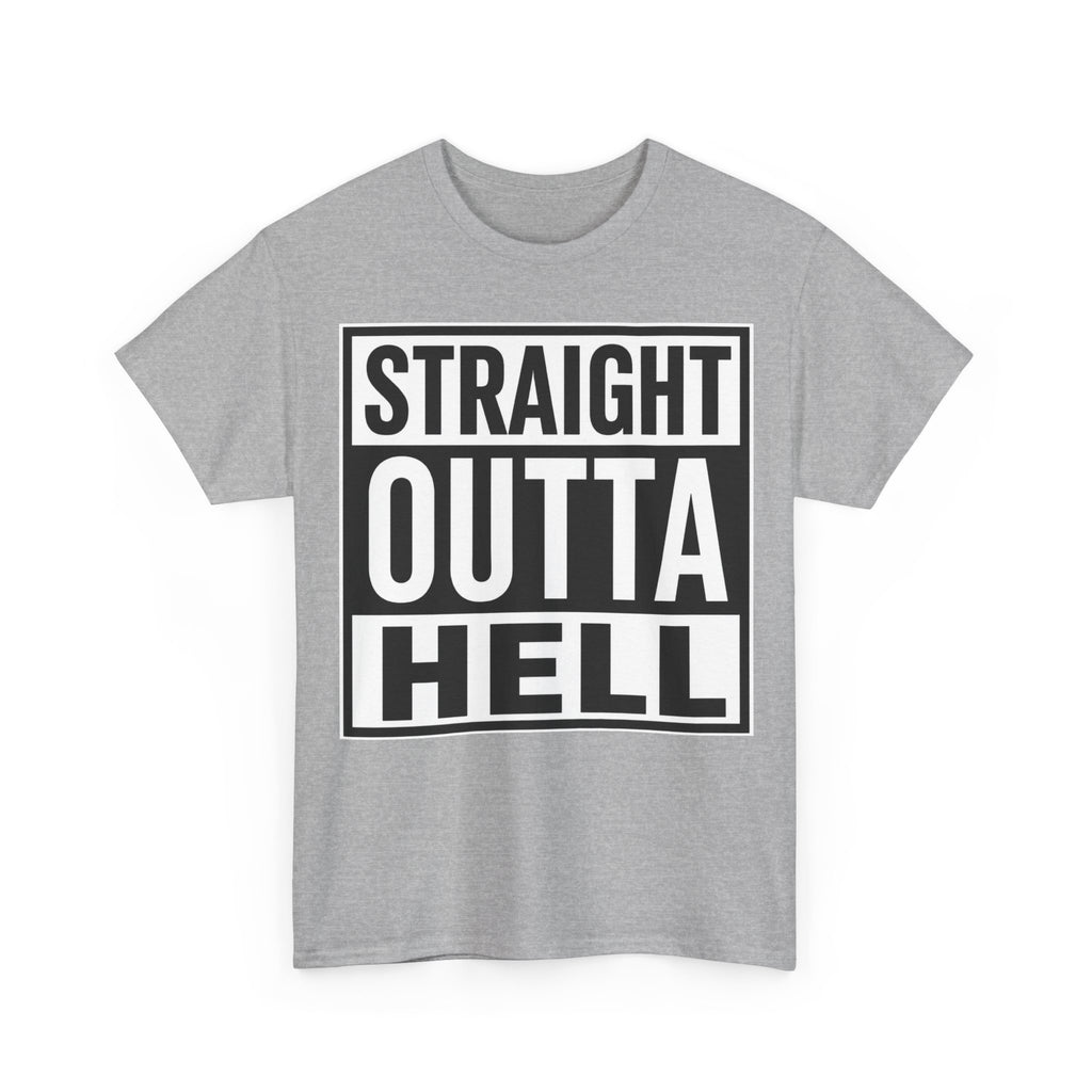Straight Outta Hell T-Shirt — Bold Gothic Graphic Tee