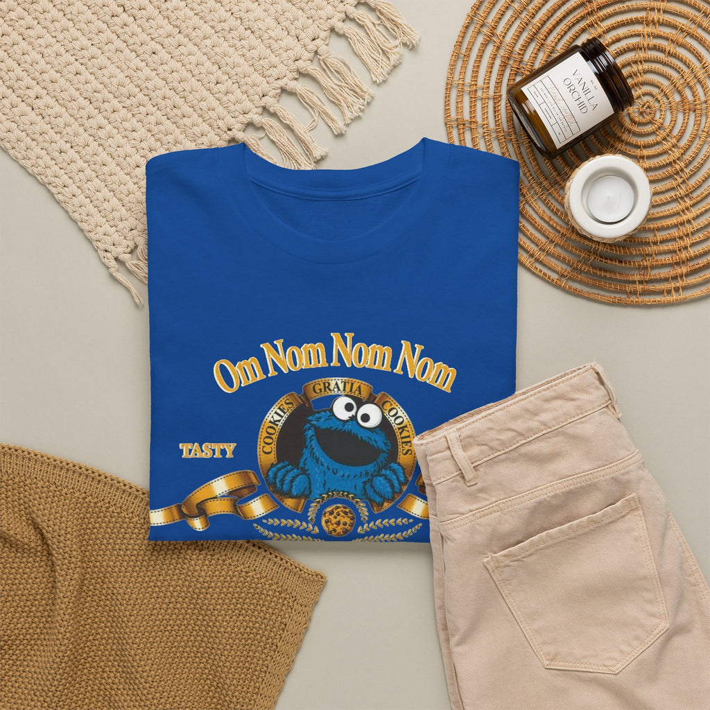 Cookie Monster "Om Nom Nom Nom" Vintage Badge Cotton T‑Shirt