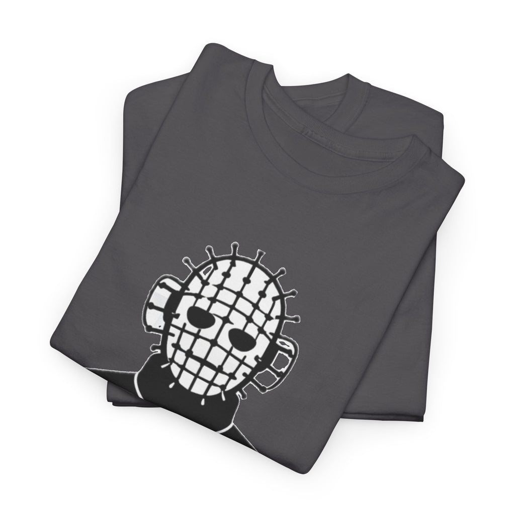 Horror Mask Graphic Tee — Pinhead-Inspired Skull Design