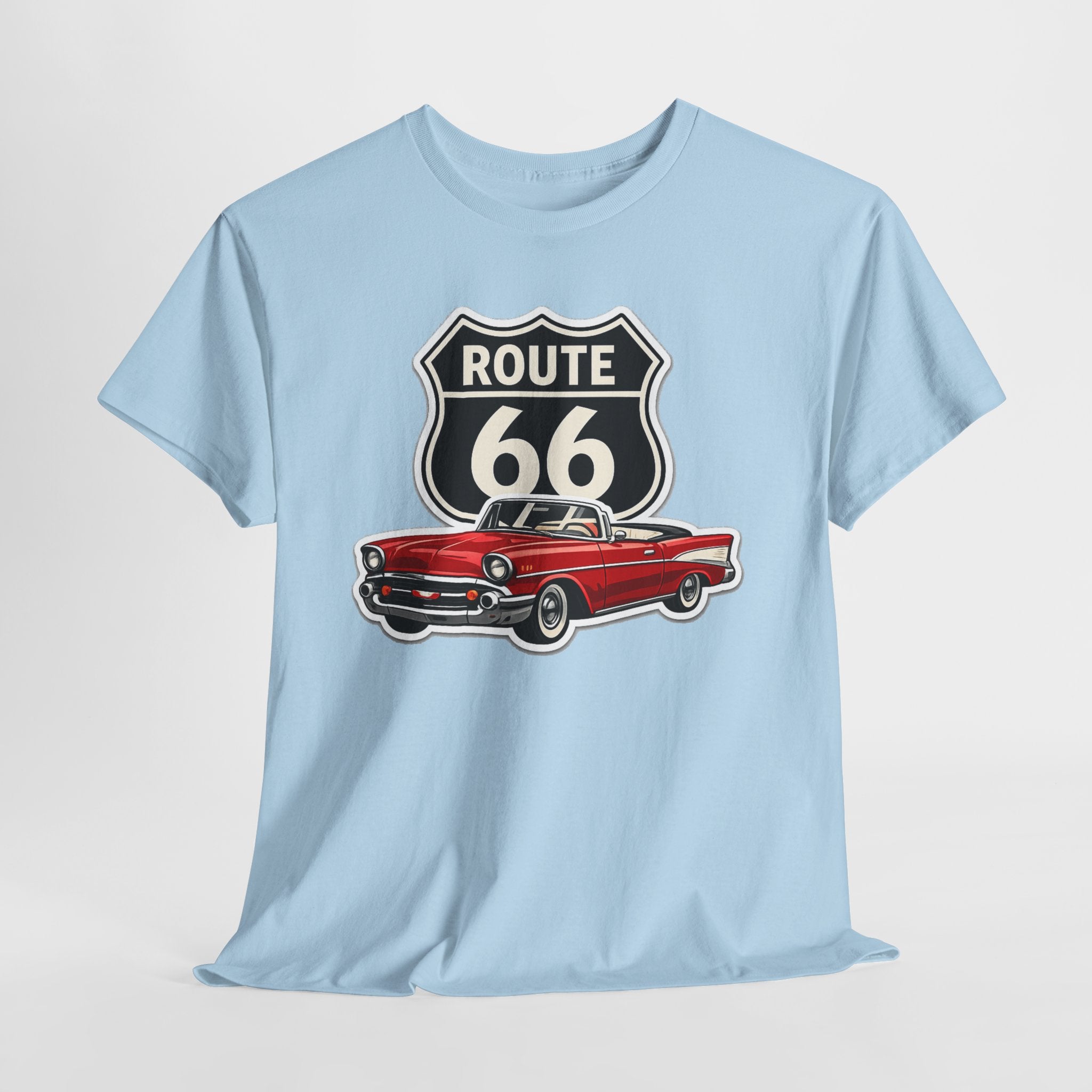 Route 66 Classic Car T‑Shirt — Retro Red Convertible Road Trip Tee