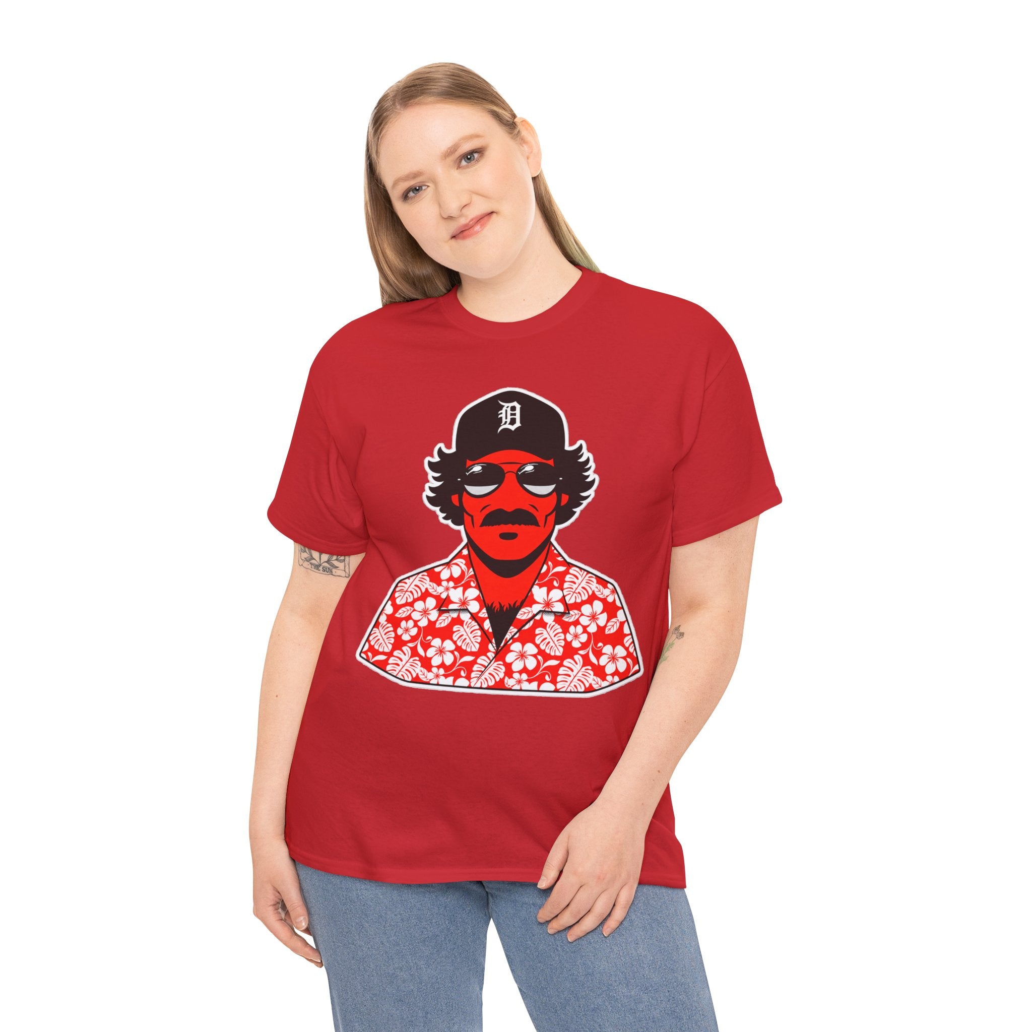 Magnum PI Retro Mustache Dude T‑Shirt – Hawaiian Shirt & Sunglasses Graphic Tee