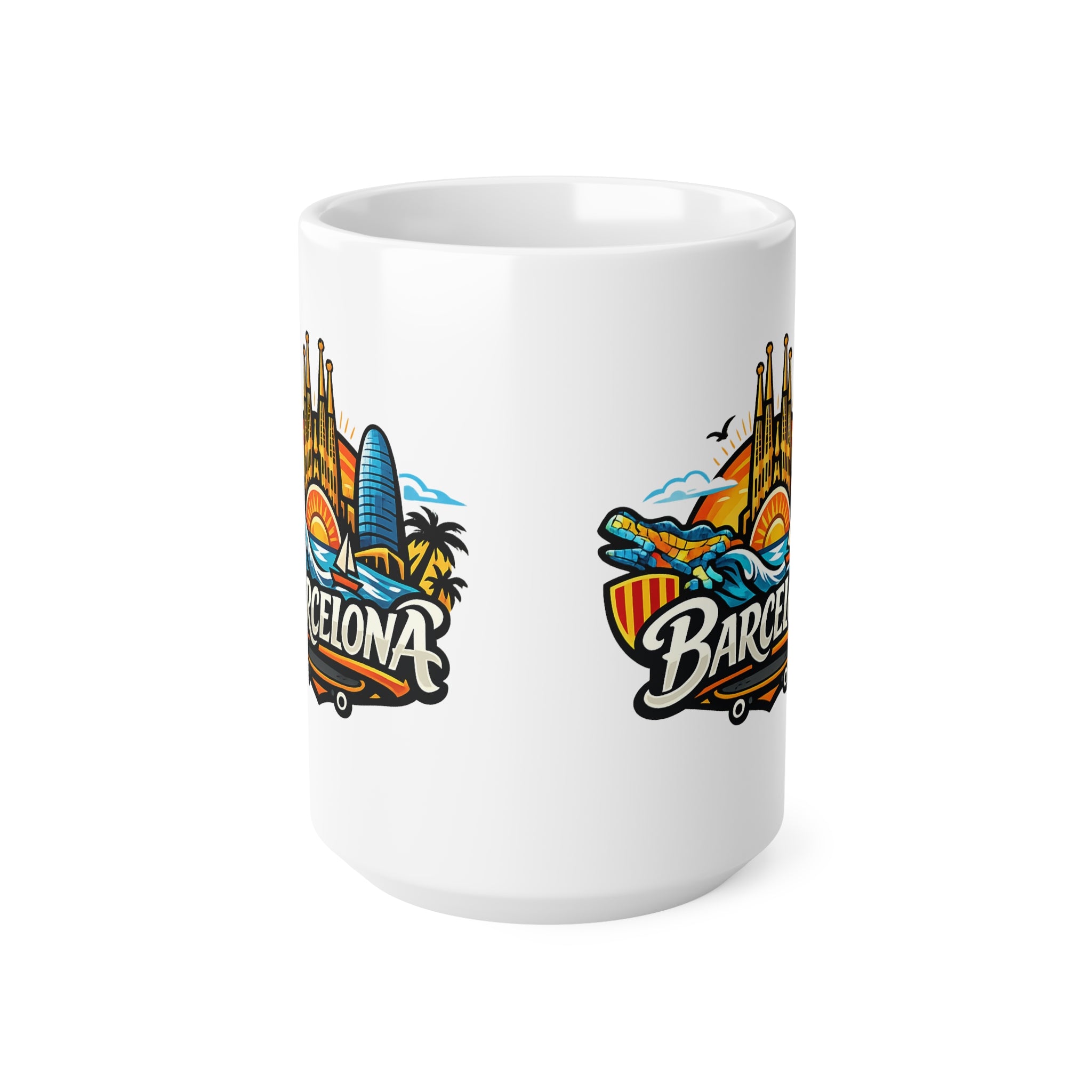 Barcelona Skyline Coffee Mug — Colorful Travel Souvenir 11oz/15oz
