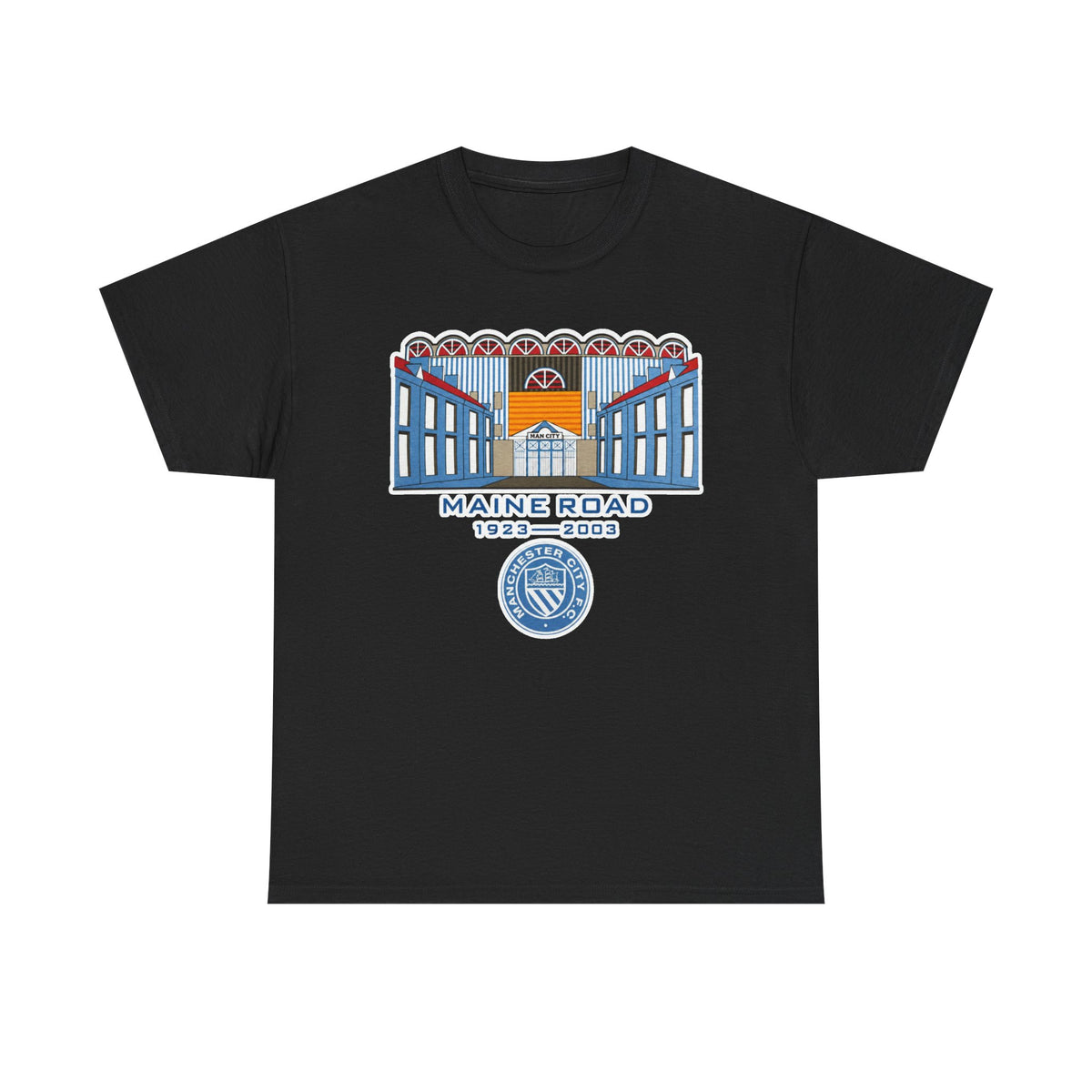 Maine Road 1923–2003 Cotton T-Shirt — Vintage Stadium Illustration Tee