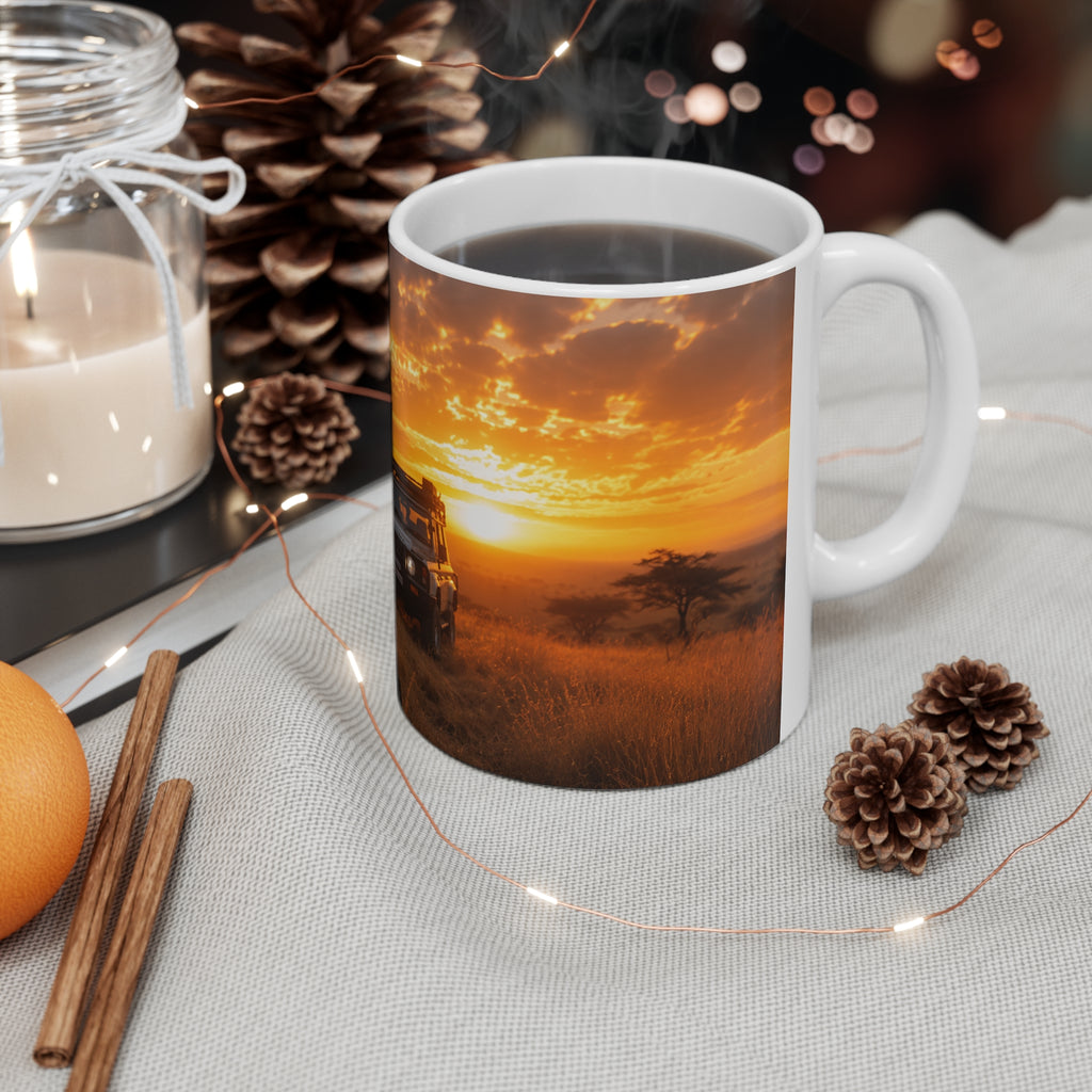 Safari Sunset Lioness Ceramic Mug — Wildlife Photography Coffee Cup (11oz, 15oz)