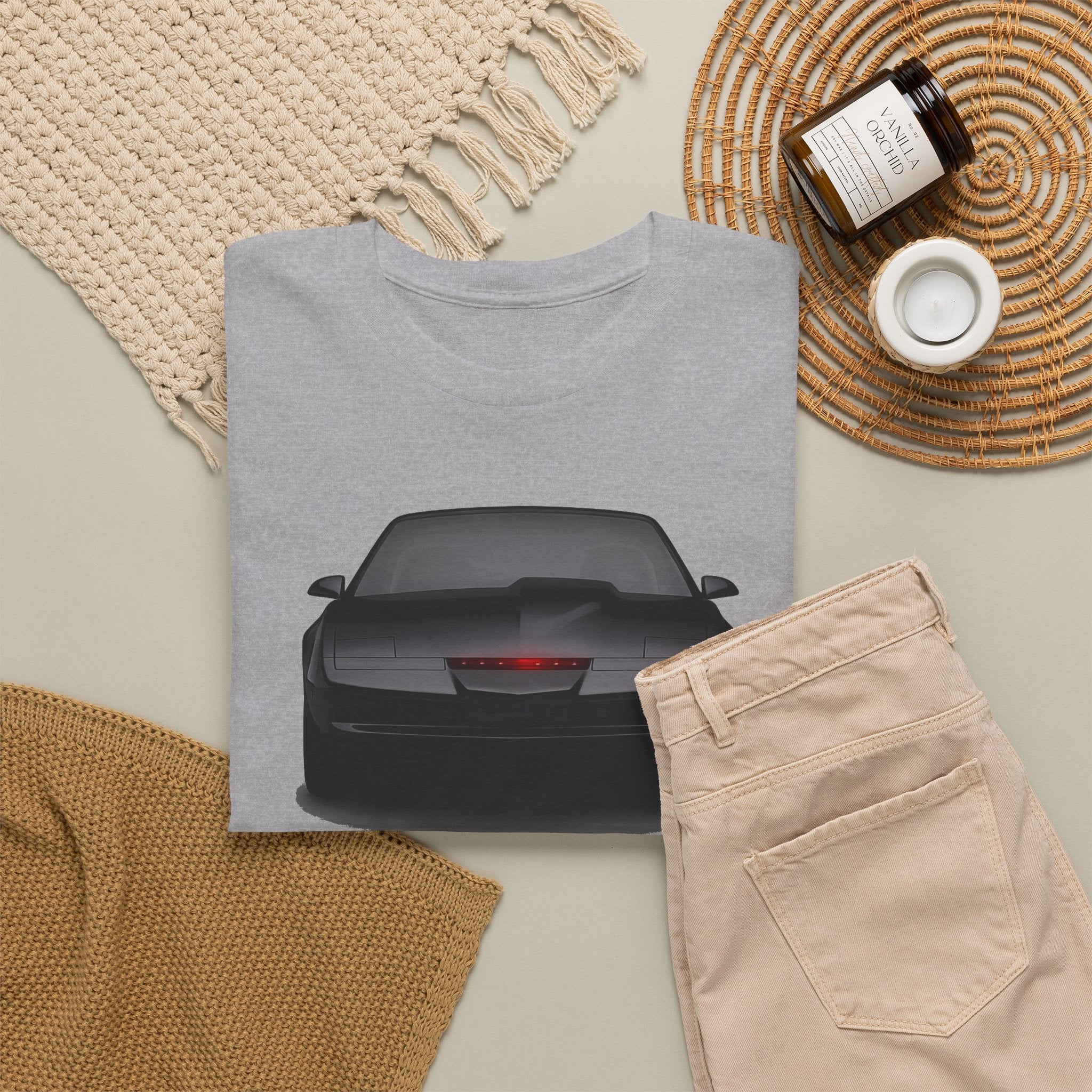 KITT-Inspired Retro Sports Car Tee — Front View Knight Rider Car Graphic Shirt
