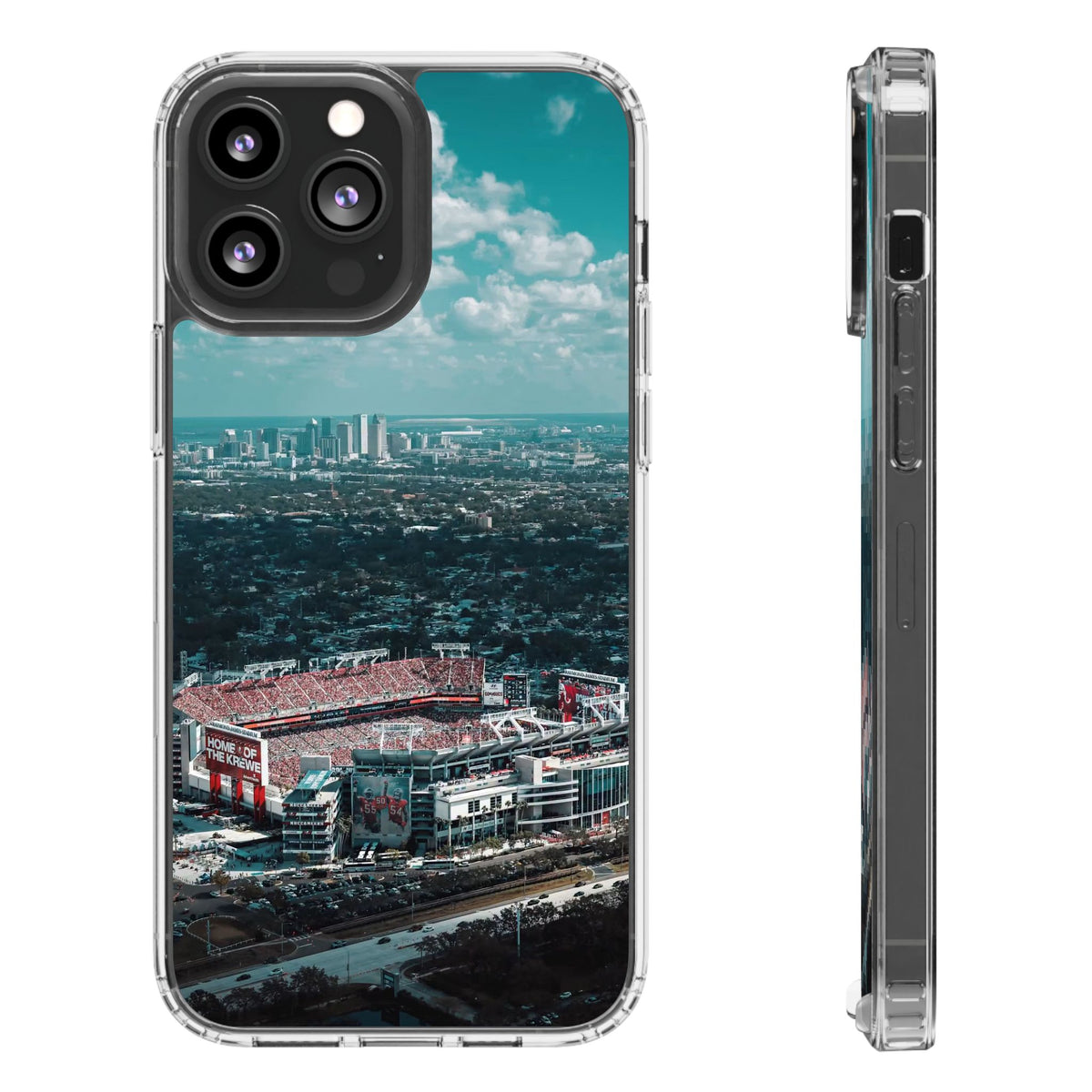 Tampa Bay Raymond James Stadium Clear Phone Case — Aerial City Stadium Design