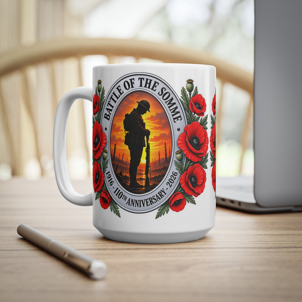 Battle of the Somme Poppy Memorial Mug — 11oz & 15oz Ceramic Coffee Cup