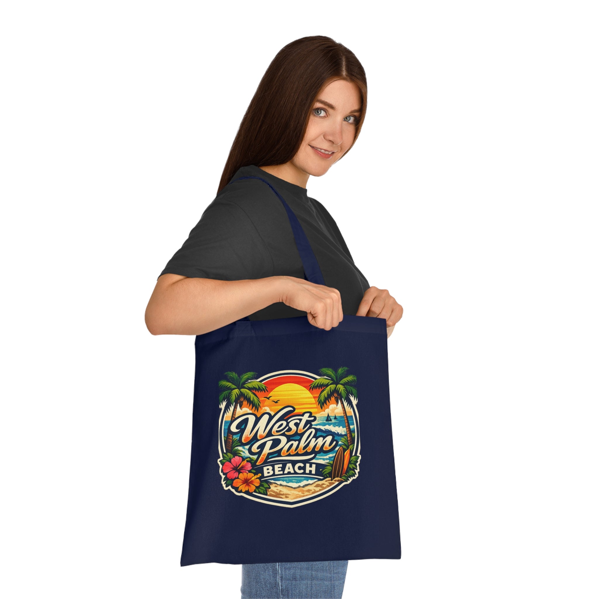 West Palm Beach Cotton Tote — Vintage Tropical Beach Palm Tree Design