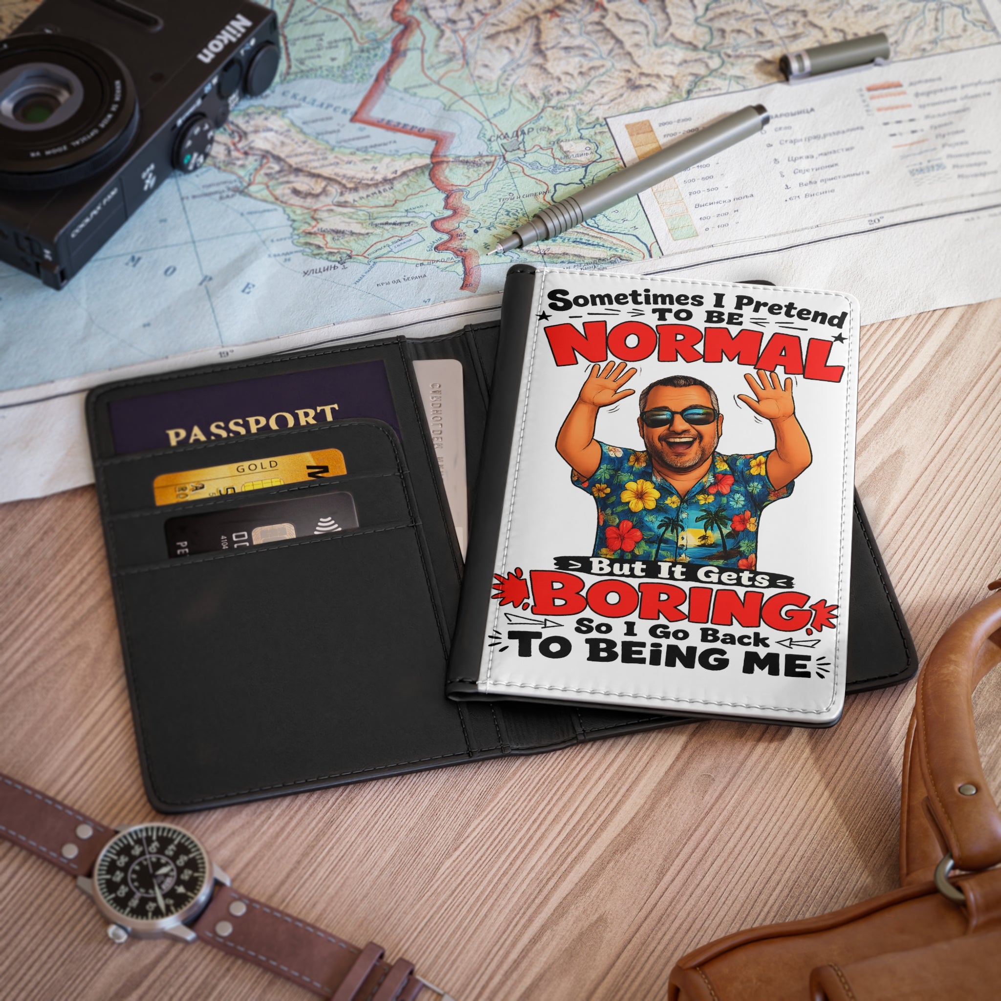 Funny 'Sometimes I Pretend To Be Normal' Passport Cover — Travel Wallet for Fun-Loving Men & Women