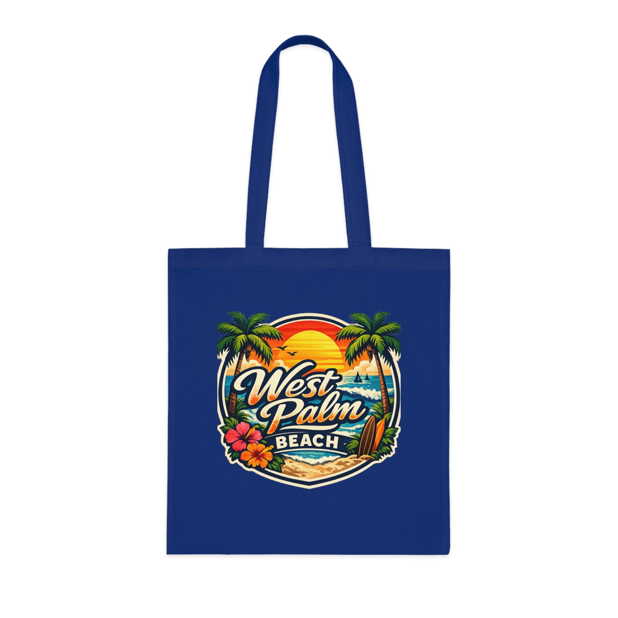 West Palm Beach Cotton Tote — Vintage Tropical Beach Palm Tree Design