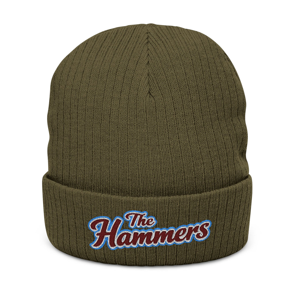West Ham United The Hammers Ribbed Beanie — Embroidered “The Hammers” Cuffed Knit Hat