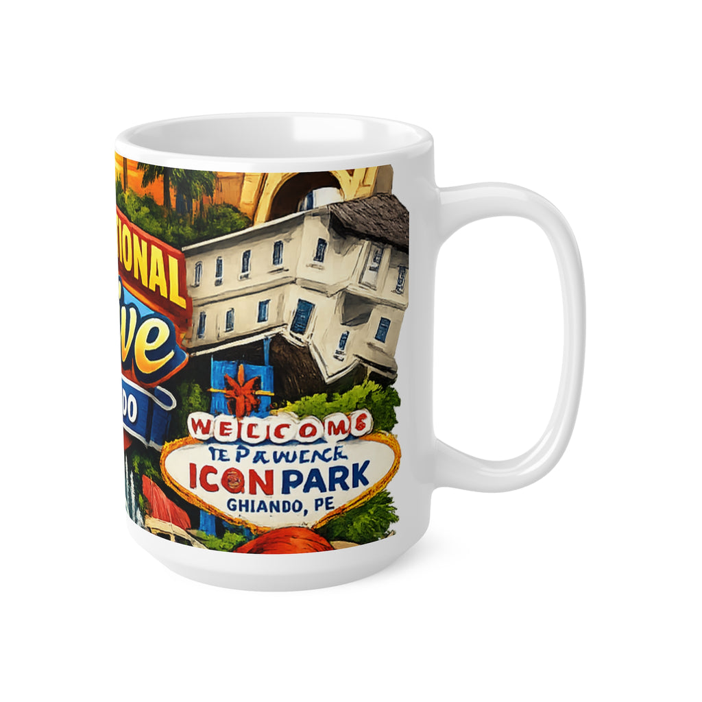Orlando International Drive Souvenir Mug — Universal Globe & Theme Park Icons, 11oz/15oz