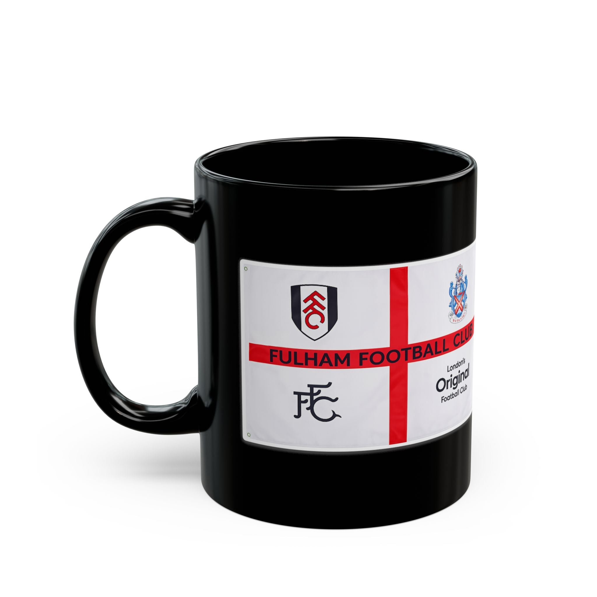 Fulham Football Club Black Mug – Crest & England Flag Design (11oz/15oz)