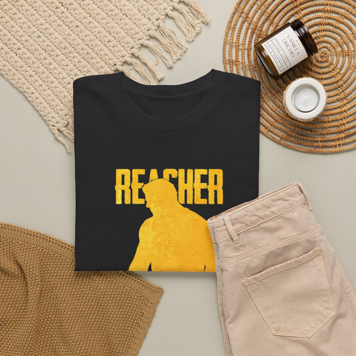 Reacher Silhouette Tee – Bold Yellow Graphic Shirt