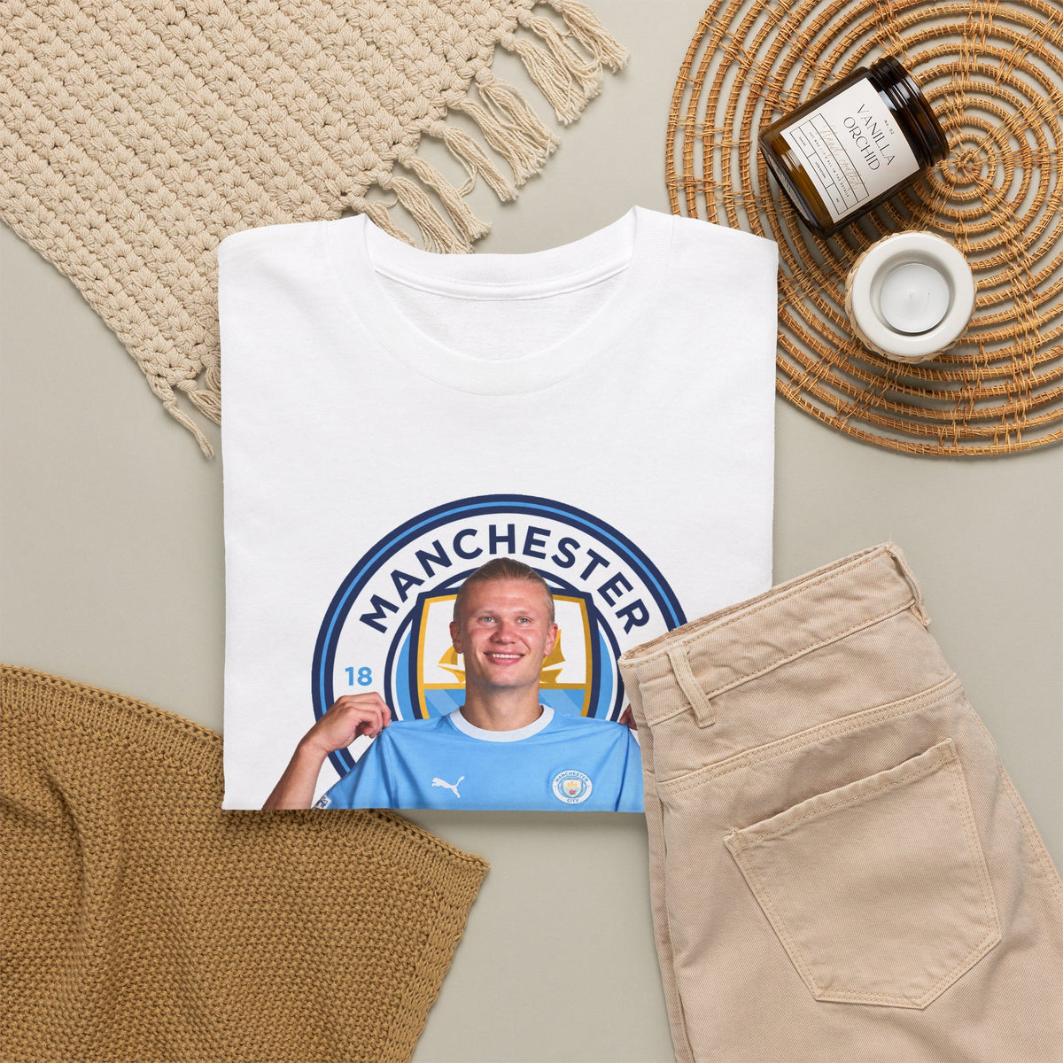 Manchester City Erling Haaland Inspired Cotton T-Shirt Tee — Player Celebratory Graphic T-Shirt