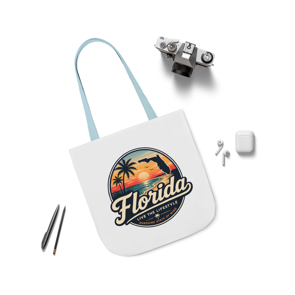 Florida Sunset Canvas Tote Bag — Retro Palm Beach Design
