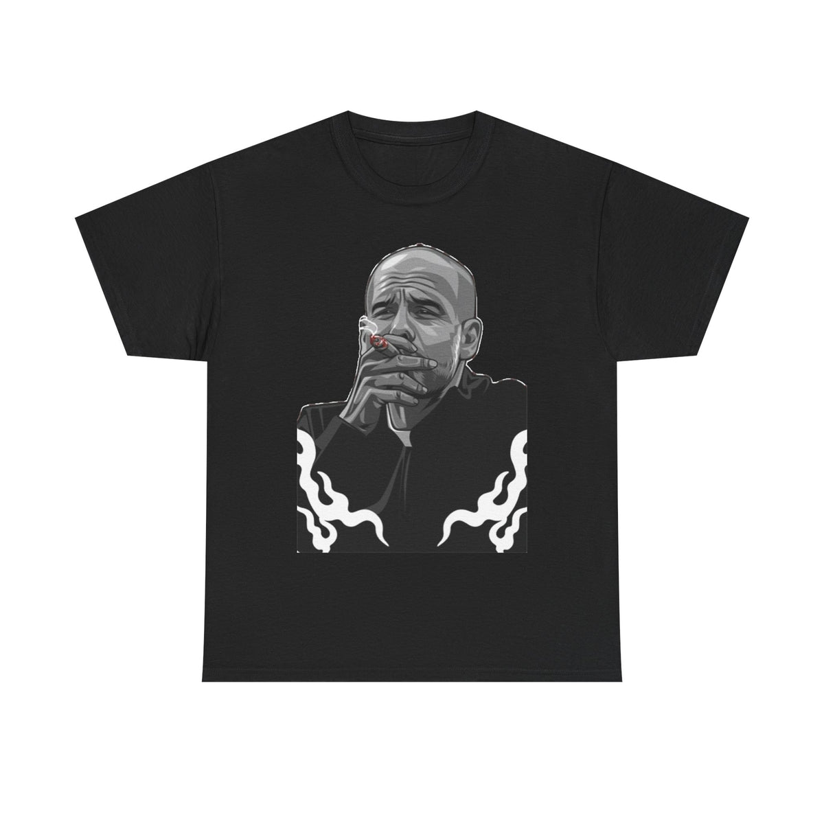 Pep Guardiola Smoking Portrait T‑Shirt — Moody Graphic Tee