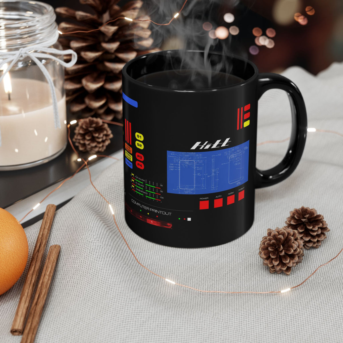 Knight Rider Kitt Dashboard Computer Console Black Mug — Futuristic Control Panel Design (11oz & 15oz)
