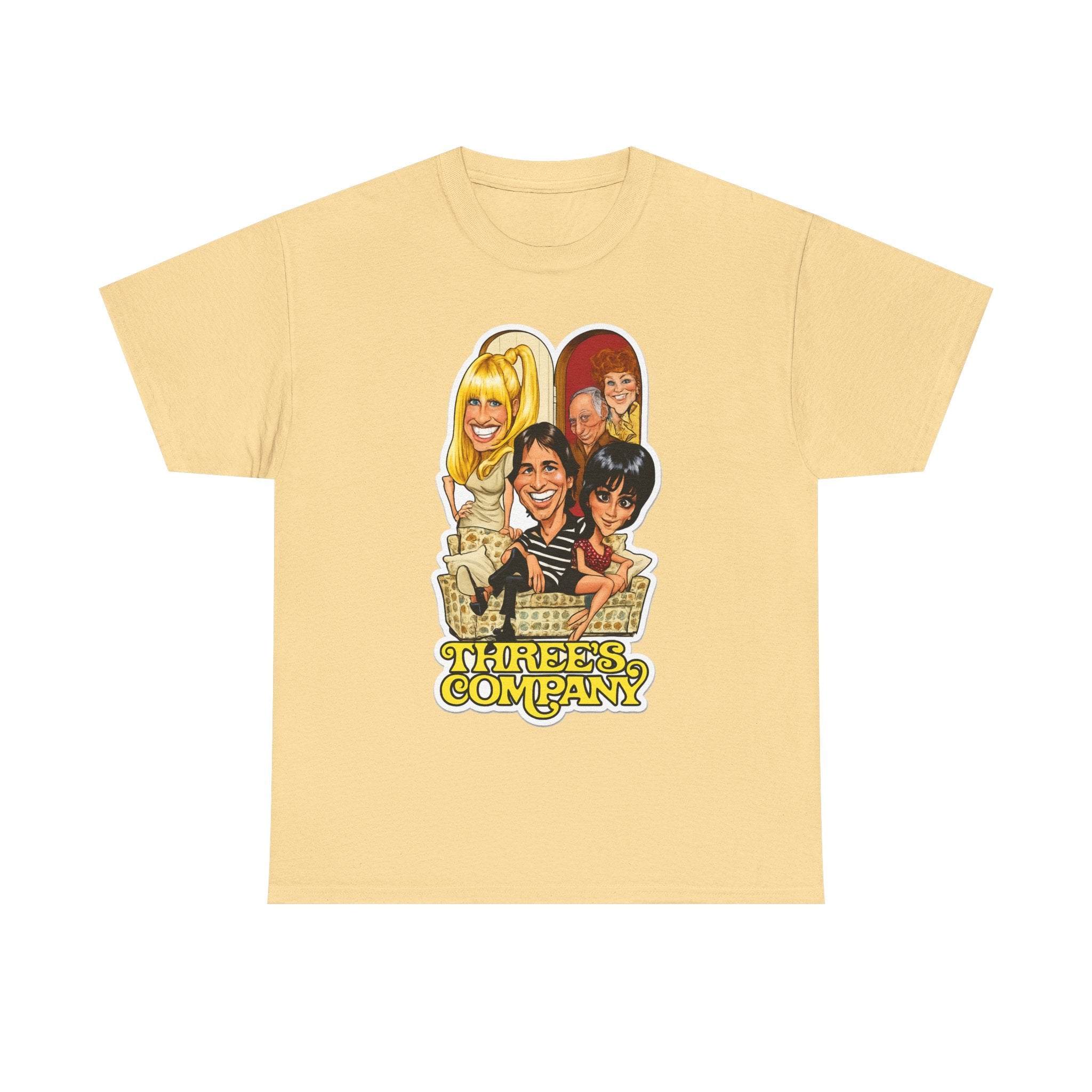 Three's Company Retro TV Tee — Vintage Sitcom Caricature T-Shirt