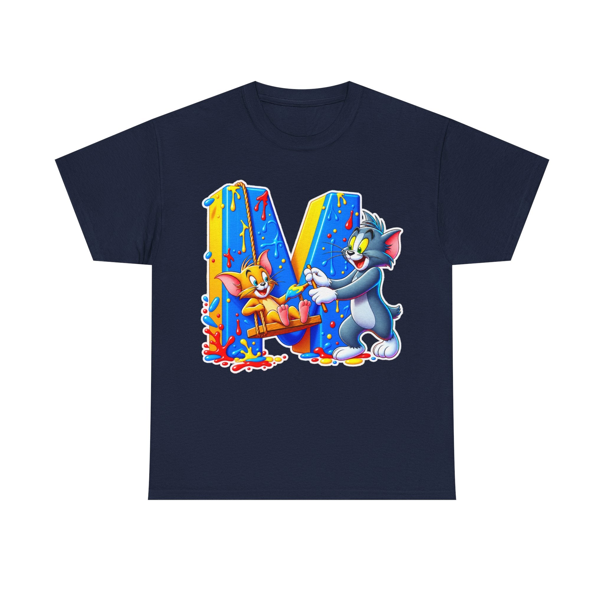 Tom & Jerry Letter M Cotton T-Shirt — Retro Cartoon Graphic Tee