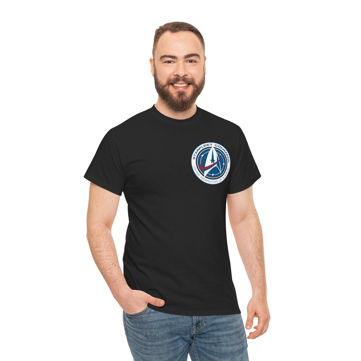 Starfleet Command Crew Logo Cotton T‑Shirt — Retro Rocket Emblem Tee