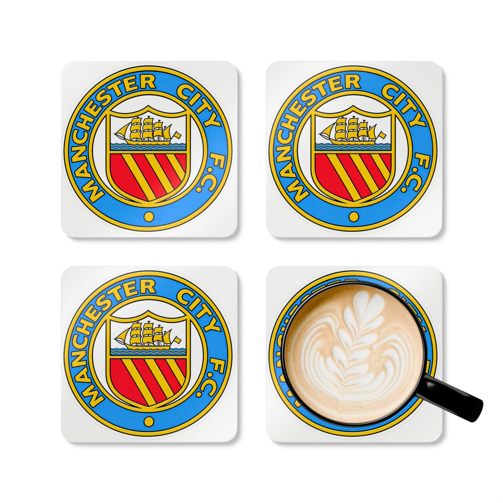 Manchester City F.C. Retro Crest Corkwood Coaster Set – Team Crest Drink Coasters (4-Pack)