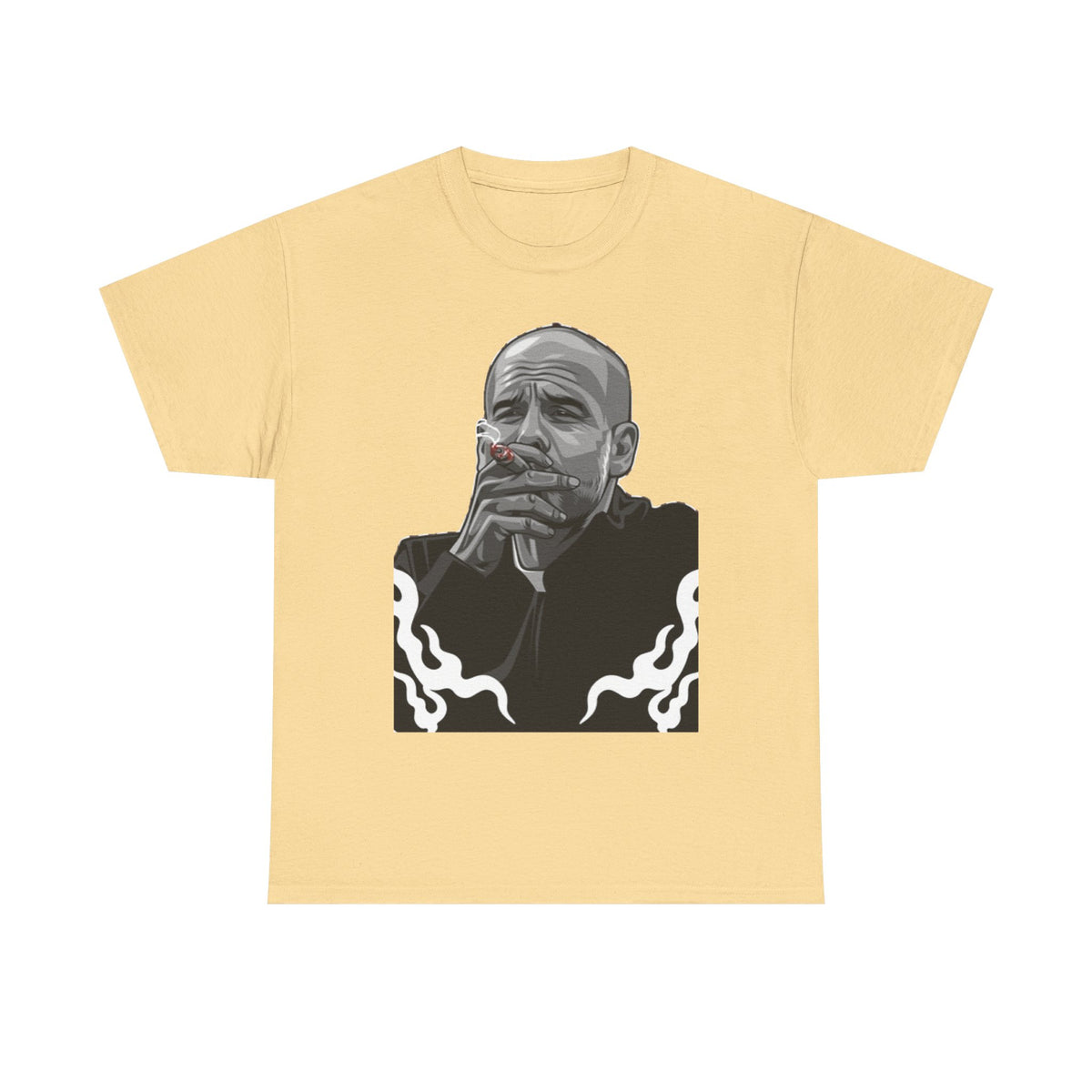 Pep Guardiola Smoking Portrait T‑Shirt — Moody Graphic Tee