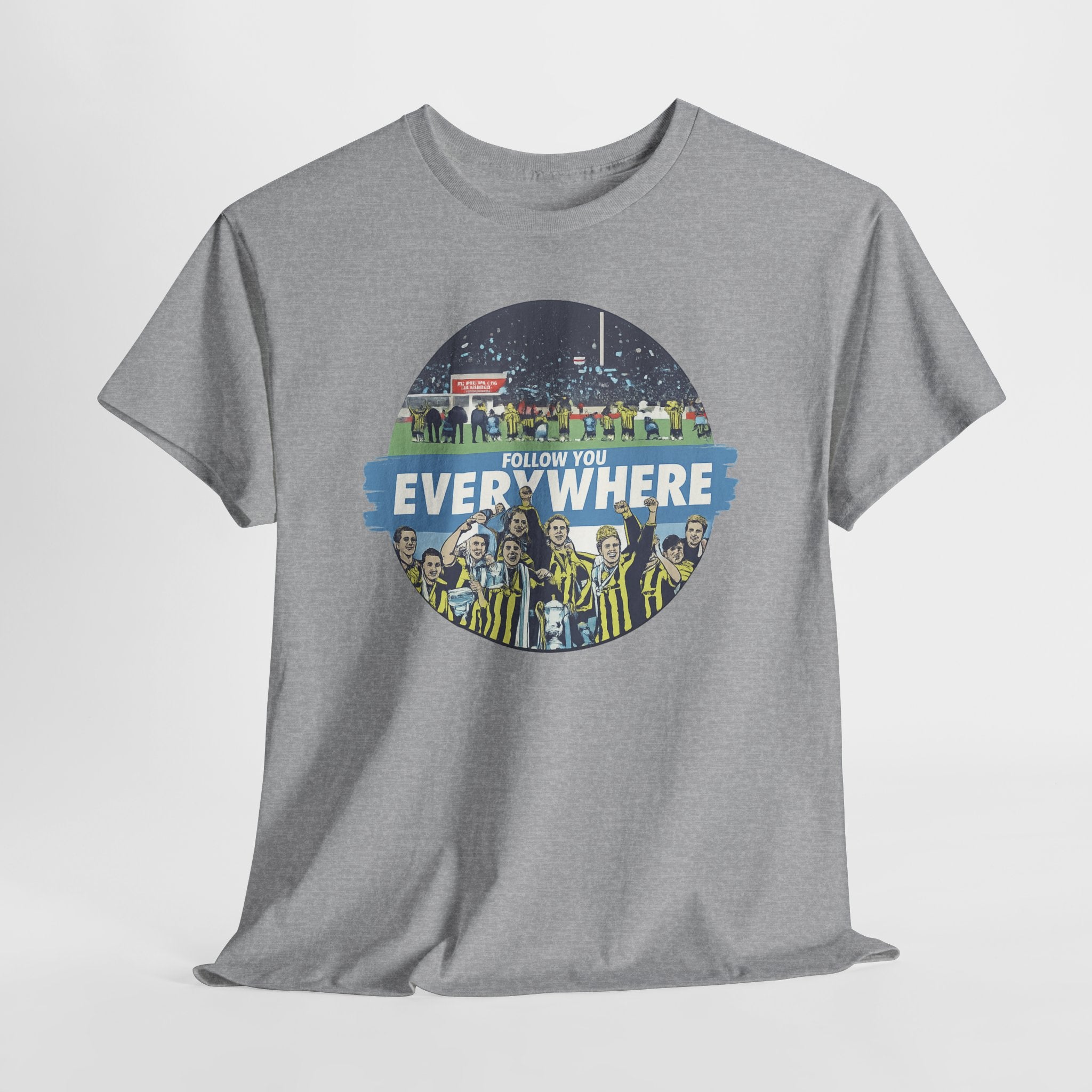 Manchester City Everywhere Soccer Crowd Graphic Tee — 'Follow You Everywhere' Fan Shirt