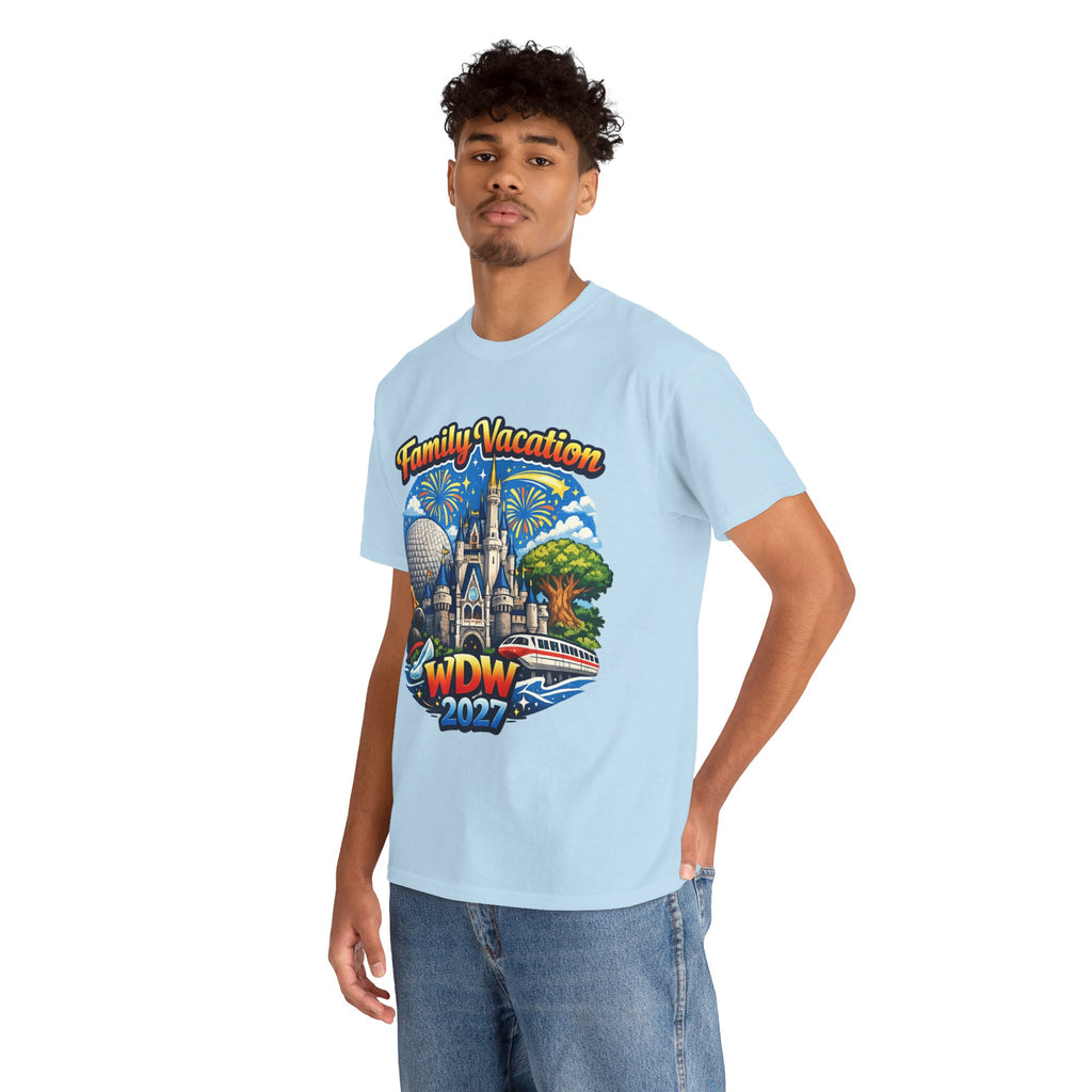 Family Vacation WDW 2027 T-Shirt – Disney Park Castle & Fireworks Vacation Tee
