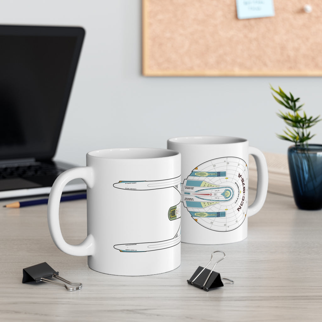 Spaceship Outline Coffee Mug — Retro Sci‑Fi Starship Ceramic Mug (11oz & 15oz)