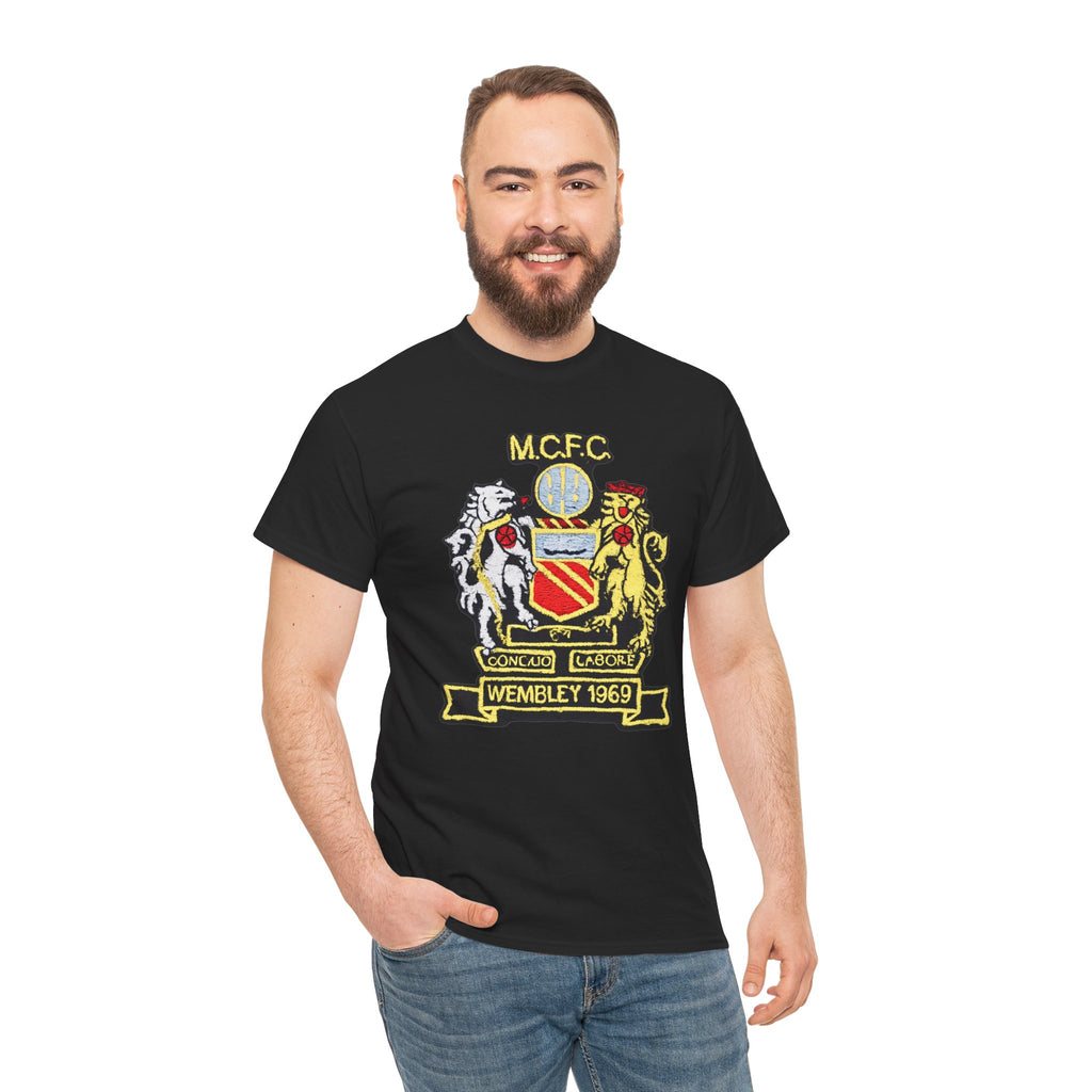 Manchester City Retro Crest T-Shirt — M.C.F.C. Wembley 1969 Vintage Soccer Tee